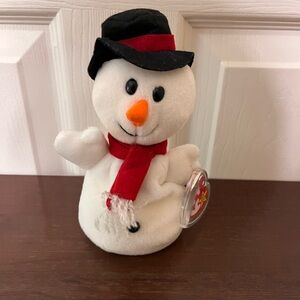 Festive Snowman Plush with Red Scarf and Black Hat
